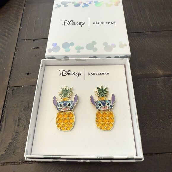Baublebar X Disney Lilo & Stitch Pineapple Drink Dangle Earrings Rhinestone New - Picture 3 of 3